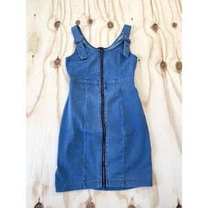 Denim Stretch Zip Front Jumper Dress Women's Small Above The Knee